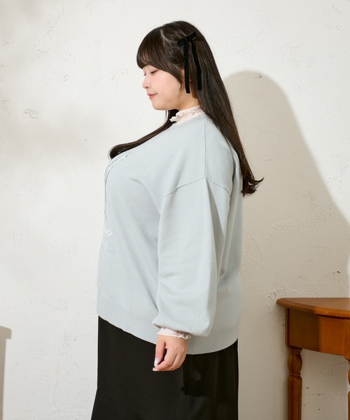 Louiosy（ルオシー）の「【大きいサイズ】キャットドッグ ジャガードオーバーニット（ニット/セーター・レディース・サックスブルー/アイボリー/レッド・4L/X-LARGE/3L）」の15枚目の写真