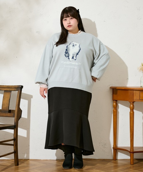 Louiosy（ルオシー）の「【大きいサイズ】キャットドッグ ジャガードオーバーニット（ニット/セーター・レディース・サックスブルー/アイボリー/レッド・4L/X-LARGE/3L）」の17枚目の写真