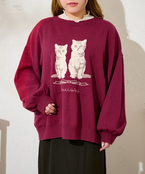 Louiosy（ルオシー）の「【大きいサイズ】キャットドッグ ジャガードオーバーニット（ニット/セーター・レディース・サックスブルー/アイボリー/レッド・4L/X-LARGE/3L）」の22枚目の写真