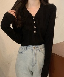 ECLIN | Vネックリブニットプルオーバー(ニット/セーター)