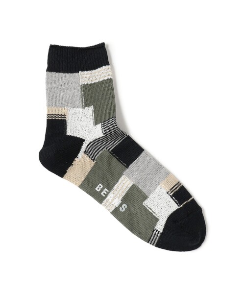 BEAMS（ビームス）の「パッチワーク クォーター ソックス（ソックス/靴下・メンズ・ネイビー/オフホワイト/ブラック・ONE SIZE）」の2枚目の写真