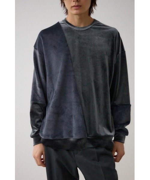 AZUL by moussy（アズールバイマウジー）の「ファーパイルベロアドッキングトップス（Tシャツ/カットソー・メンズ・ブラック/ブルー系その他3/オフホワイト/ブラック系その他/グレー・FREE）」の4枚目の写真