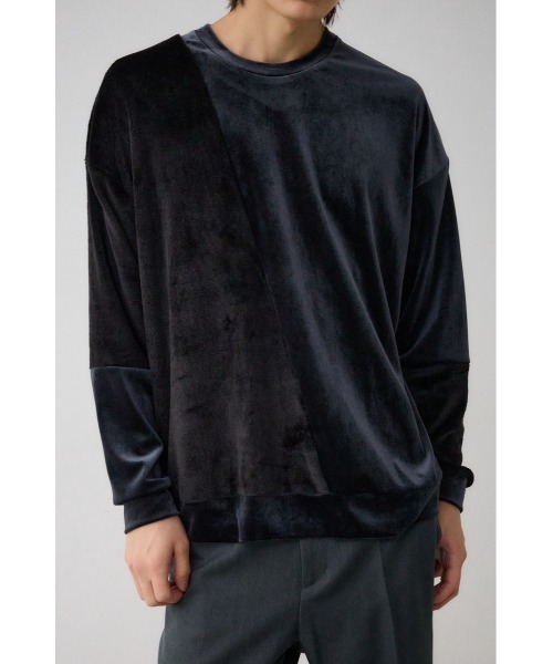 AZUL by moussy（アズールバイマウジー）の「ファーパイルベロアドッキングトップス（Tシャツ/カットソー・メンズ・ブラック/ブルー系その他3/オフホワイト/ブラック系その他/グレー・FREE）」の3枚目の写真