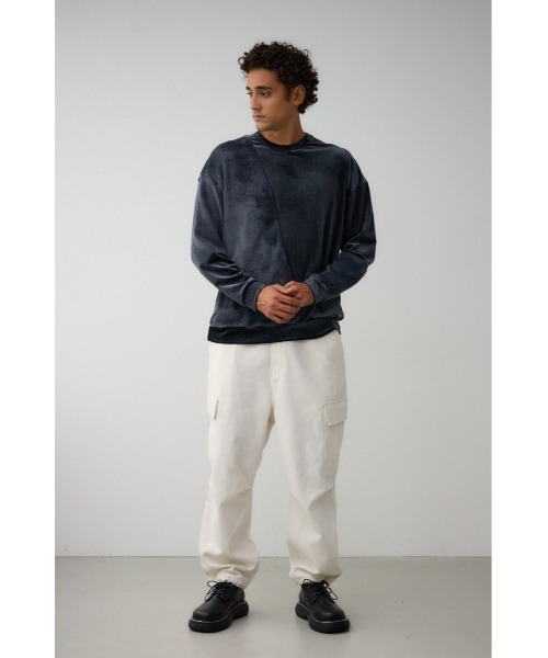 AZUL by moussy（アズールバイマウジー）の「ファーパイルベロアドッキングトップス（Tシャツ/カットソー・メンズ・ブラック/ブルー系その他3/オフホワイト/ブラック系その他/グレー・FREE）」の8枚目の写真