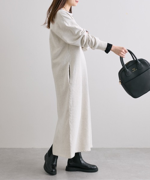 PUAL CE CIN（ピュアルセシン）の「裏起毛スウェットワンピース（ワンピース・レディース・オートミール/チャコールグレー・FREE）」の4枚目の写真