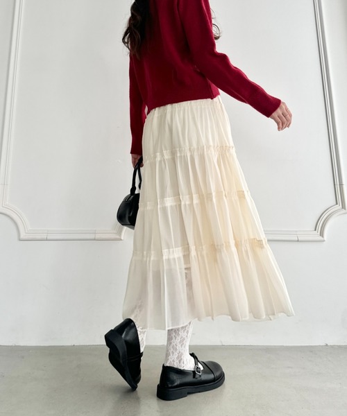 セール】シアーオーガンジーティアードロングスカート（スカート