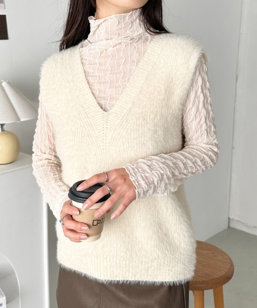 CLEA(クレア)の「ウェーブデザインシアートップス(Tシャツ/カットソー・レディース・グレー/ブラック/アイボリー/ブラウン/ホワイト・FREE)」の15枚目の写真