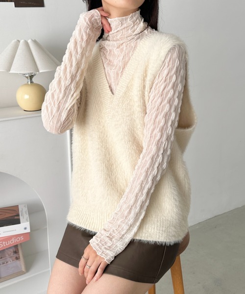 CLEA(クレア)の「ウェーブデザインシアートップス(Tシャツ/カットソー・レディース・グレー/ブラック/アイボリー/ブラウン/ホワイト・FREE)」の16枚目の写真