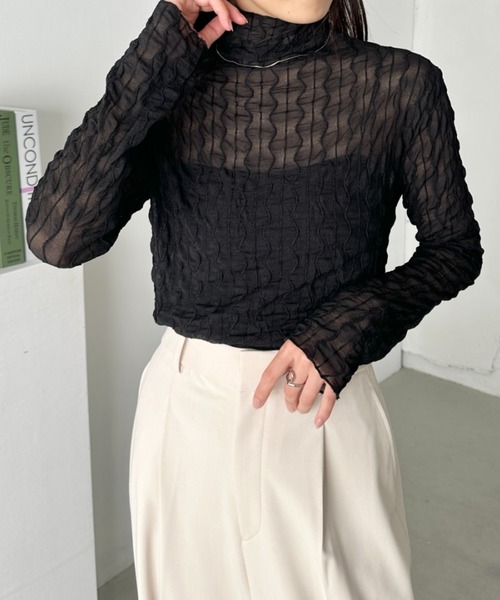 CLEA(クレア)の「ウェーブデザインシアートップス(Tシャツ/カットソー・レディース・グレー/ブラック/アイボリー/ブラウン/ホワイト・FREE)」の19枚目の写真