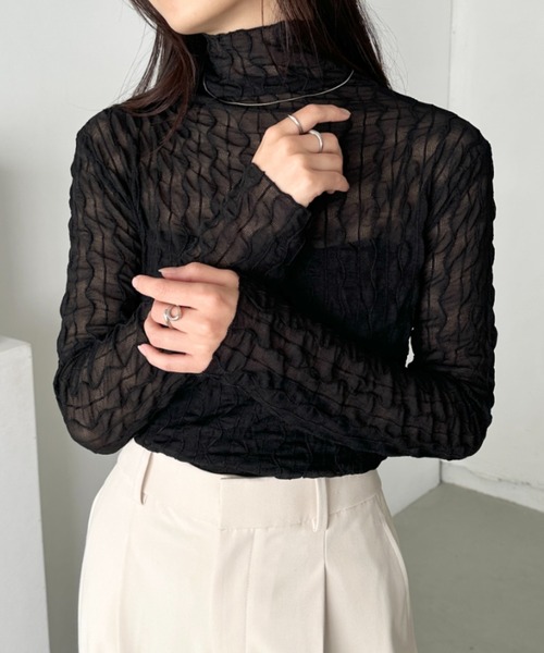 CLEA(クレア)の「ウェーブデザインシアートップス(Tシャツ/カットソー・レディース・グレー/ブラック/アイボリー/ブラウン/ホワイト・FREE)」の17枚目の写真