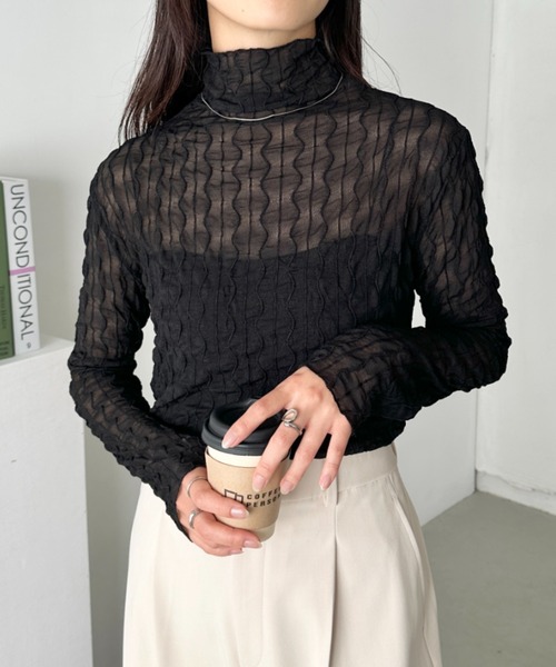 CLEA(クレア)の「ウェーブデザインシアートップス(Tシャツ/カットソー・レディース・グレー/ブラック/アイボリー/ブラウン/ホワイト・FREE)」の18枚目の写真