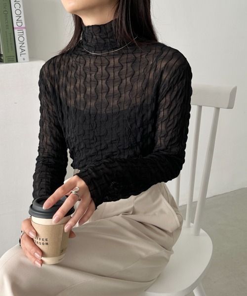 CLEA(クレア)の「ウェーブデザインシアートップス(Tシャツ/カットソー・レディース・グレー/ブラック/アイボリー/ブラウン/ホワイト・FREE)」の20枚目の写真