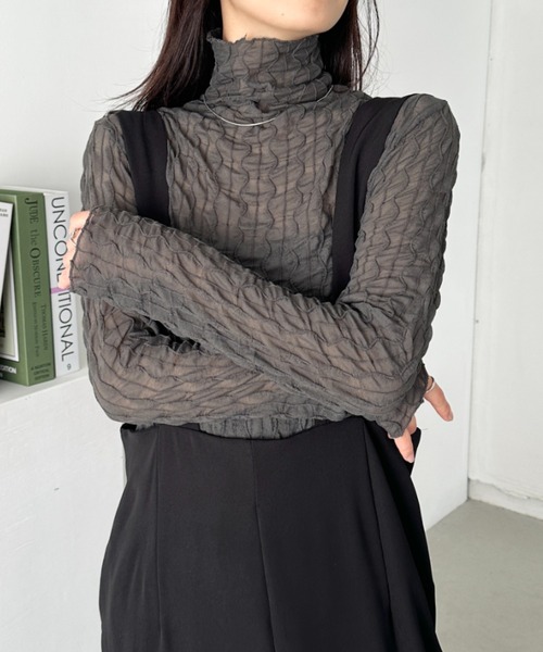 CLEA(クレア)の「ウェーブデザインシアートップス(Tシャツ/カットソー・レディース・グレー/ブラック/アイボリー/ブラウン/ホワイト・FREE)」の22枚目の写真