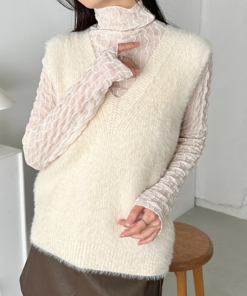 CLEA(クレア)の「ウェーブデザインシアートップス(Tシャツ/カットソー・レディース・グレー/ブラック/アイボリー/ブラウン/ホワイト・FREE)」の12枚目の写真