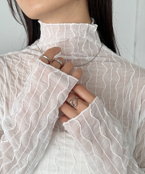 CLEA(クレア)の「ウェーブデザインシアートップス(Tシャツ/カットソー・レディース・グレー/ブラック/アイボリー/ブラウン/ホワイト・FREE)」の6枚目の写真