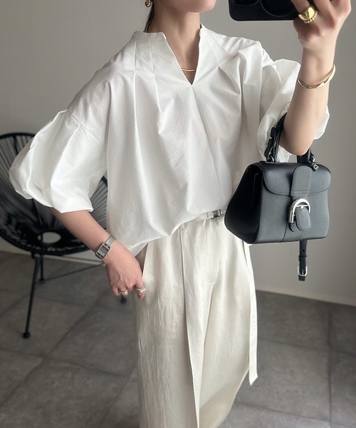Emma Taylor]ラッフルフレアキーネックブラウス レディース