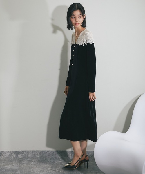 SMILE ORCHID（スマイルオーキッド）の「肩レースベロアロングワンピース（ワンピース・レディース・ブラック・S/M/L）」の15枚目の写真