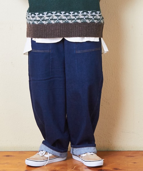 CUBE SUGAR（キューブシュガー）の「ストレッチデニム裏起毛バルーンパンツ（デニムパンツ・レディース・ブラック/インディゴブルー/マルチ/ワンウォッシュ・M）」の3枚目の写真