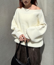 ISOOK | 【ISOOK / アイスー】ボートネック2wayニット / オーバーサイズ ビックシルエット ロング丈 チュニック丈 オフショル マルチウェイ セーター アルパカタッチ ハイゲージ 体型カバー オレンジ ホワイト グレー 白 ZOZOTOWN限定(ニット/セーター)