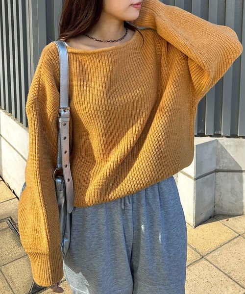 ISOOK(アイスー)の「【ISOOK / アイスー】ボートネック2wayニット / オーバーサイズ ビックシルエット ロング丈 チュニック丈 オフショル マルチウェイ セーター アルパカタッチ ハイゲージ 体型カバー オレンジ ホワイト グレー 白 ZOZOTOWN限定(ニット/セーター・レディース・オレンジ/グレー/アイボリー・FREE)」の5枚目の写真