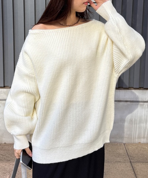 ISOOK(アイスー)の「【ISOOK / アイスー】ボートネック2wayニット / オーバーサイズ ビックシルエット ロング丈 チュニック丈 オフショル マルチウェイ セーター アルパカタッチ ハイゲージ 体型カバー オレンジ ホワイト グレー 白 ZOZOTOWN限定(ニット/セーター・レディース・オレンジ/グレー/アイボリー・FREE)」の19枚目の写真