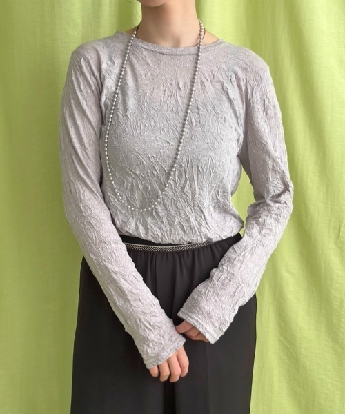 LHELBIE(レルビエ)の「ワッシャーシアートップス(Tシャツ/カットソー・レディース・ネイビー/ライトグレー/グリーン・M)」の2枚目の写真