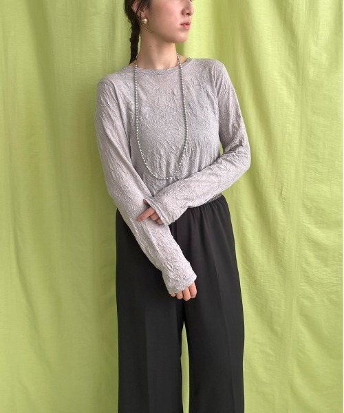 LHELBIE(レルビエ)の「ワッシャーシアートップス(Tシャツ/カットソー・レディース・ネイビー/ライトグレー/グリーン・M)」の7枚目の写真