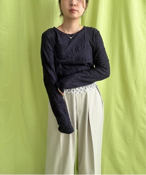 LHELBIE(レルビエ)の「ワッシャーシアートップス(Tシャツ/カットソー・レディース・ネイビー/ライトグレー/グリーン・M)」の18枚目の写真