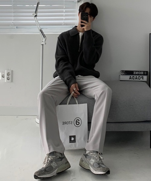 NOWLE(ノウル)の「【NOWLE】ポロネック ハーフジップ リブニット(ニット/セーター・メンズ・ベージュ/グレー/ブラック・LARGE/X-LARGE/MEDIUM)」の7枚目の写真