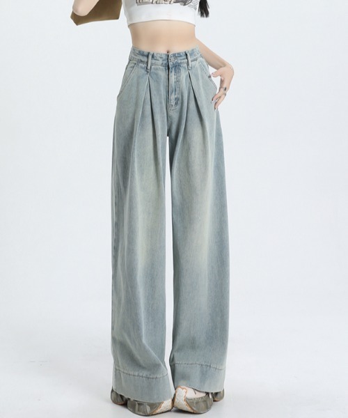 Teem Store（チームストア）の「フロントタックルーズワイドヴィンテージ加工デニム（デニムパンツ・レディース・ブルー・S/M/L）」の7枚目の写真