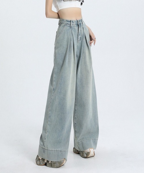 Teem Store（チームストア）の「フロントタックルーズワイドヴィンテージ加工デニム（デニムパンツ・レディース・ブルー・S/M/L）」の14枚目の写真