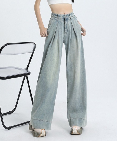 Teem Store（チームストア）の「フロントタックルーズワイドヴィンテージ加工デニム（デニムパンツ・レディース・ブルー・S/M/L）」の15枚目の写真