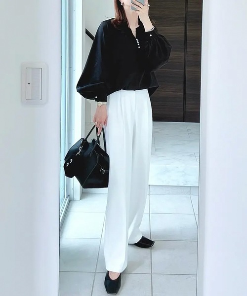 aquagarage（アクアガレージ）の「キーネックパールボタンブラウス（シャツ/ブラウス・レディース・ブラック/グレー/ホワイト/ネイビー・M/L）」の18枚目の写真