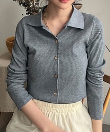 STYLEBLOCK | カットリブゴールドボタン襟付きトップス(Tシャツ/カットソー)