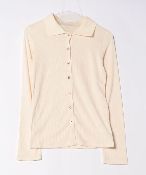 STYLEBLOCK（スタイルブロック）の「カットリブゴールドボタン襟付きトップス（Tシャツ/カットソー・レディース・グレー/ブラック/アイボリー・FREE）」の5枚目の写真