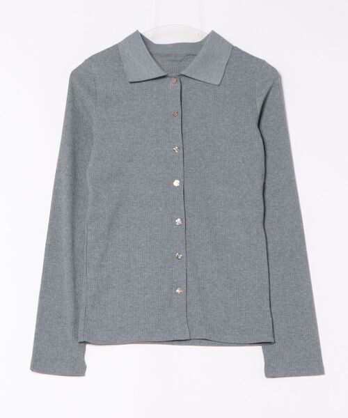 STYLEBLOCK（スタイルブロック）の「カットリブゴールドボタン襟付きトップス（Tシャツ/カットソー・レディース・グレー/ブラック/アイボリー・FREE）」の7枚目の写真