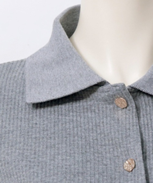 STYLEBLOCK（スタイルブロック）の「カットリブゴールドボタン襟付きトップス（Tシャツ/カットソー・レディース・グレー/ブラック/アイボリー・FREE）」の10枚目の写真