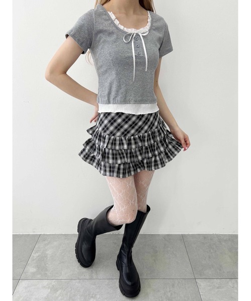 PHILLY（フィリー）の「【PHILLY】フリル切替チェックミニスカート（スカート・レディース・ブラック/レッド・FREE）」の13枚目の写真