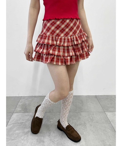 PHILLY（フィリー）の「【PHILLY】フリル切替チェックミニスカート（スカート・レディース・ブラック/レッド・FREE）」の8枚目の写真