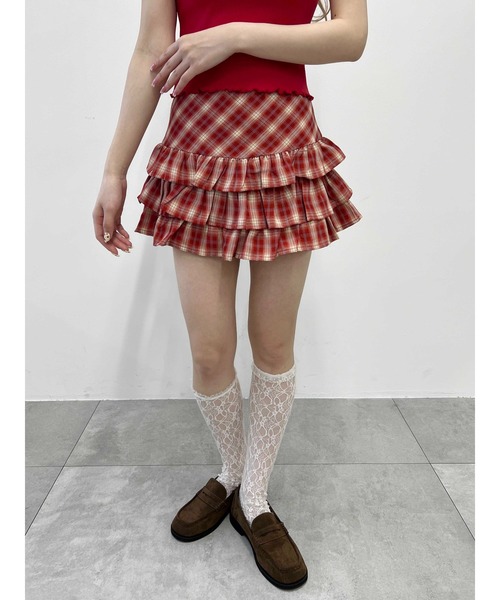PHILLY（フィリー）の「【PHILLY】フリル切替チェックミニスカート（スカート・レディース・ブラック/レッド・FREE）」の7枚目の写真