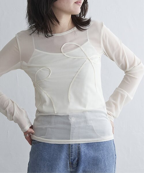 VENCEEXCHANGE(ヴァンスエクスチェンジ)の「シアーリボンコード刺繍プルオーバー(Tシャツ/カットソー・レディース・ブラック/アイボリー/チャコール・FREE)」の22枚目の写真