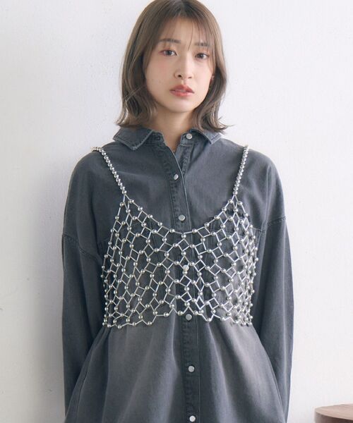 casita(RETRO GIRL)(カシータ)の「ビーズビスチェ(キャミソール・レディース・オフホワイト/シルバー・ONE SIZE)」の4枚目の写真