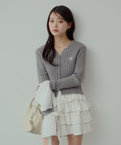 Chico（チコ）の「袖リボンシャツレイヤードカーディガン（カーディガン/ボレロ・レディース・ネイビー/グレー/アイボリー・FREE）」の3枚目の写真