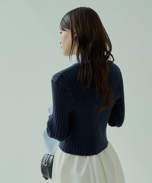 カーディガン 袖リボンシャツレイヤードカーディガン レディース 袖リボンシャツレイヤードカーディガン（カーディガン/ボレロ