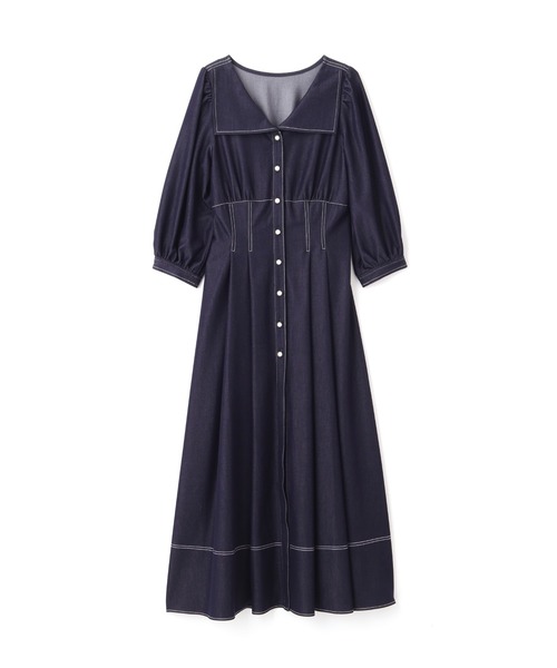 JILL by JILL STUART(ジルバイジルスチュアート)の「◇レースアップ配色ワンピース(ワンピース・レディース・ベージュ/インディゴブルー・FREE)」の5枚目の写真