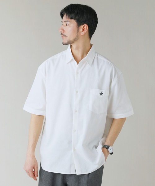 BEVERLY HILLS POLO CLUB(ビバリーヒルズポロクラブ)の「BEVERLY HILLS POLO CLUB/テックシアー速乾半袖シャツ(シャツ/ブラウス・メンズ・オフホワイト/サックスブルー/スミクロ/ネイビー・M/L)」の1枚目の写真