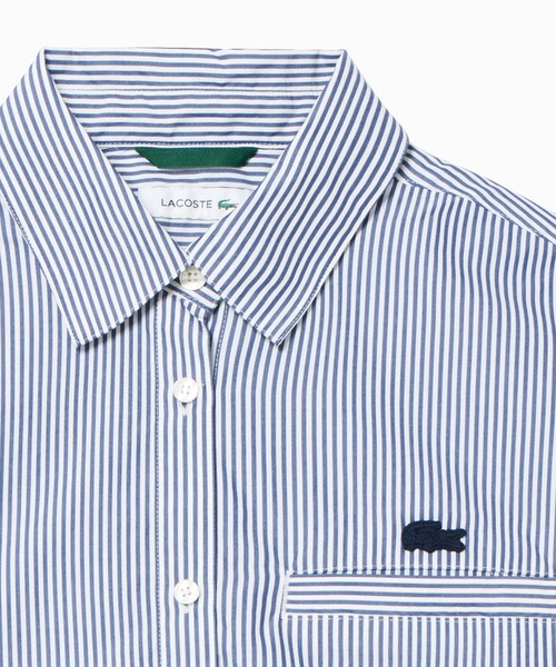 LACOSTE（ラコステ）の「ショート&ワイドクロップド バルーンスリーブ ストライプシャツ（シャツ/ブラウス・レディース・ネイビー/ピンク・34/36/40/38）」の7枚目の写真