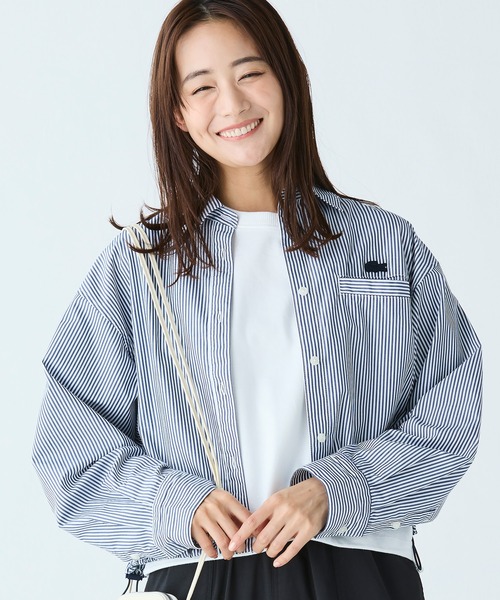 ショート&ワイドクロップド バルーンスリーブ ストライプシャツ  