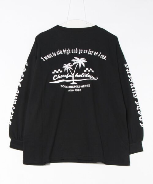 anap mimpi（アナップミンピ）の「チェッカー サーフ 袖ロゴ プリント ビッグ 長袖 ロンT（Tシャツ/カットソー・レディース・ブラック/オフホワイト・FREE）」の3枚目の写真