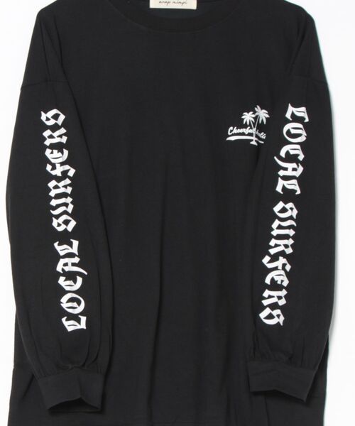 anap mimpi（アナップミンピ）の「チェッカー サーフ 袖ロゴ プリント ビッグ 長袖 ロンT（Tシャツ/カットソー・レディース・ブラック/オフホワイト・FREE）」の4枚目の写真